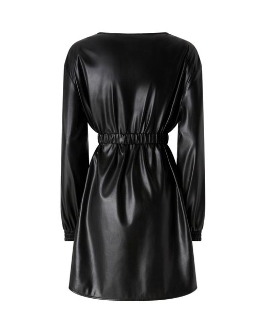 Pinko Black Short Dress With Leather Effect