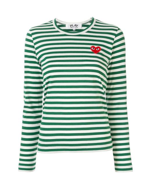 COMME DES GARÇONS PLAY Green Striped Logo-Patch T-Shirt