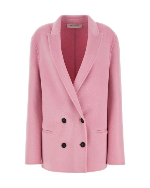 Philosophy Di Lorenzo Serafini Pink Double-Breasted Long-Sleeved Blazer
