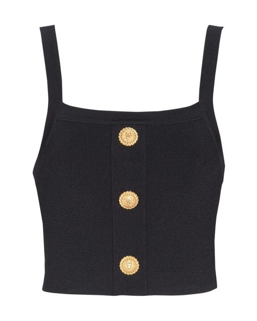 Balmain Black Buttons Knit Bralette Top