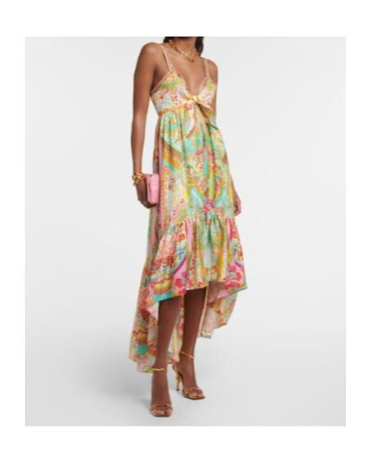 Camilla White Printed Ruffled Silk Midi Dress
