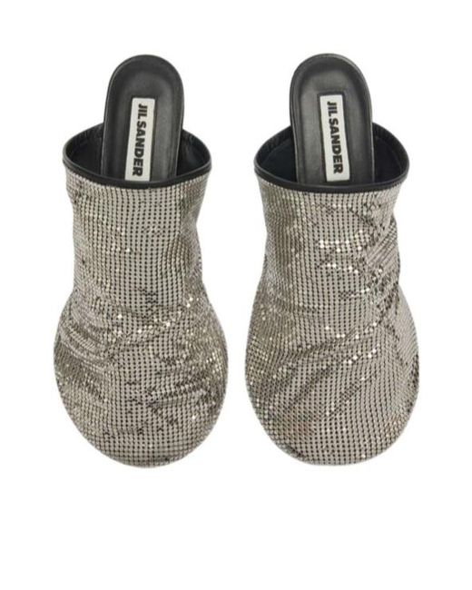 Jil Sander Gray Sequin-Mesh Mules