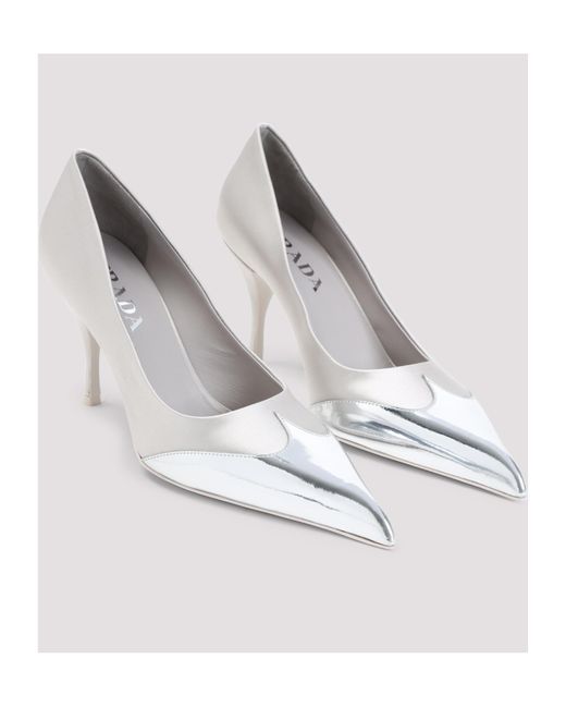 Prada White Pointed Toe Slip-On Pumps