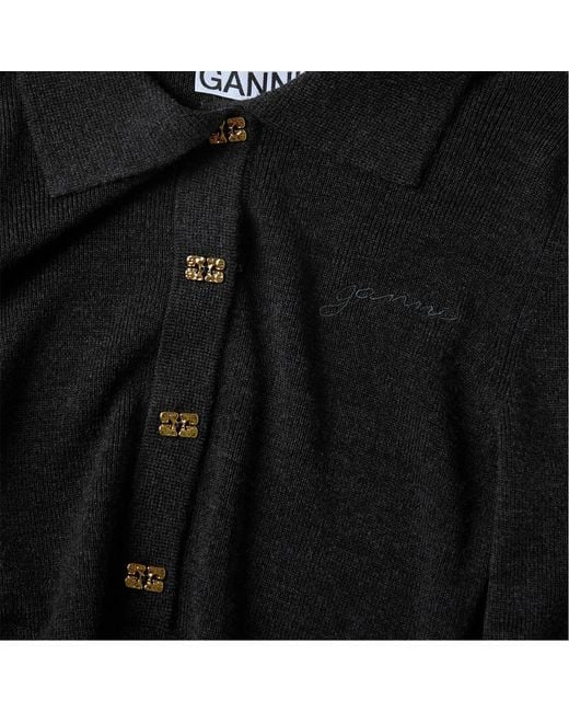 Ganni Black Polo Collar Knitwear