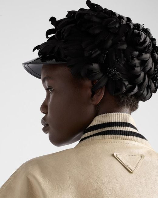 Prada Natural Leather Bomber Jacket With Patch