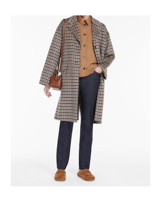 Max Mara Gray Single-Breasted Plaid Coat