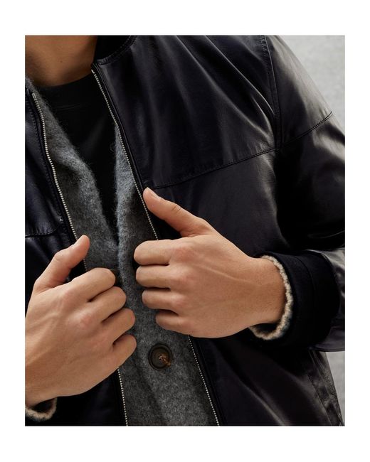 Brunello Cucinelli Black Leather Bomber Jacket for men