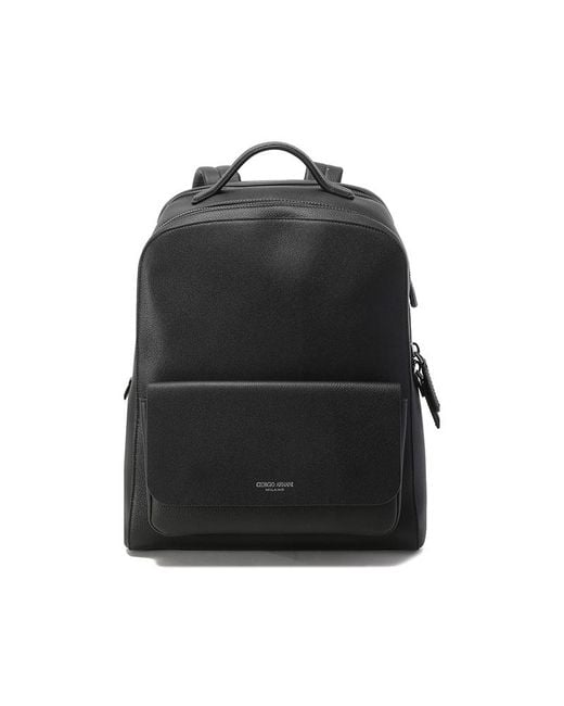Giorgio Armani Black Logo-Stamp Leather Backpack for men