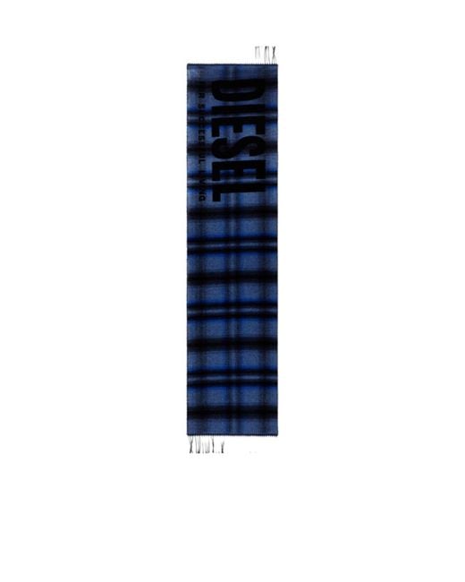 DIESEL Blue S-Check Jacquard Logo-Lettering Scarf for men