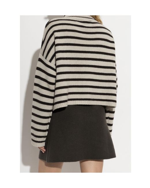 Lisa Yang Gray Karine Striped Turtleneck Sweater