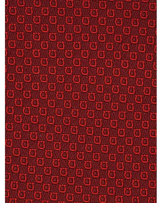 Ferragamo Red Micro Gancini Print Silk Jacquard Tie for men