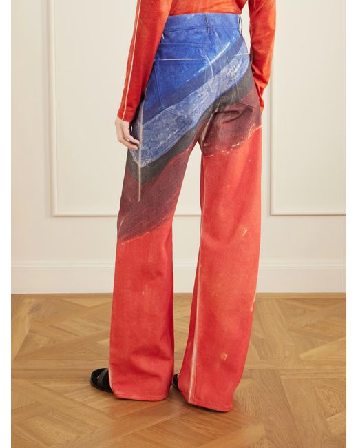 Gabriela Hearst Red Amoret Printed High-Rise Barrel-Leg Recycled Jeans