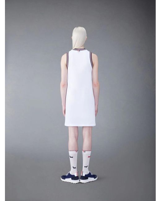 Thom Browne White V-Neck Sleeveless Dress