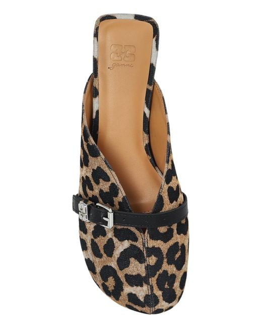 Ganni Brown Buckle Leopard-Print Mules