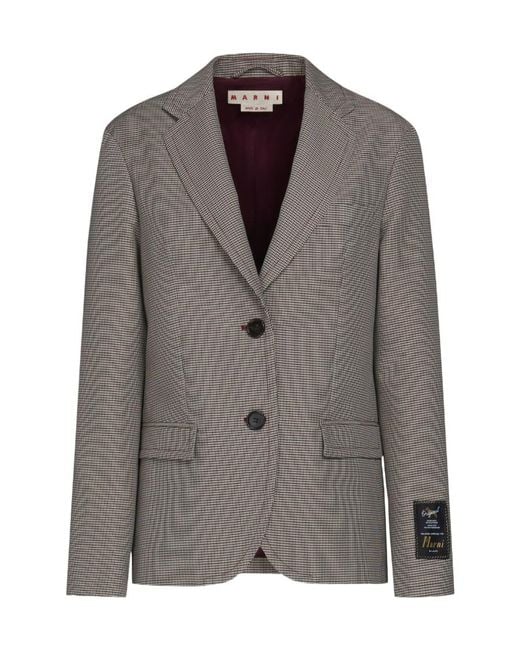 Marni Brown Houndstooth Checked Single-Breasted Jacket
