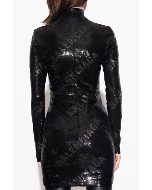 Balenciaga Black All-Over Sequin-Embellished Highneck Dress