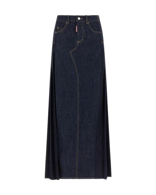 DSquared² Blue Denim-Insert Pleated Skirt