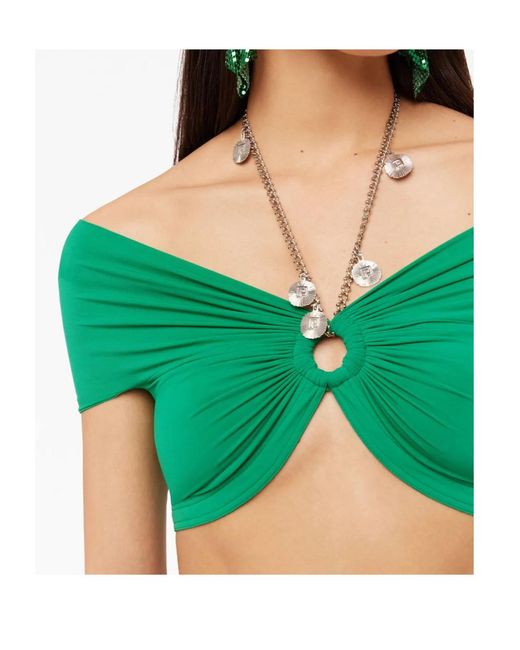 Rabanne Green Ruched Cutout Off-Shoulder Top