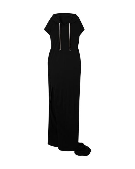 Rick Owens Black Edfu Hooded Cotton-Jersey Maxi Dress