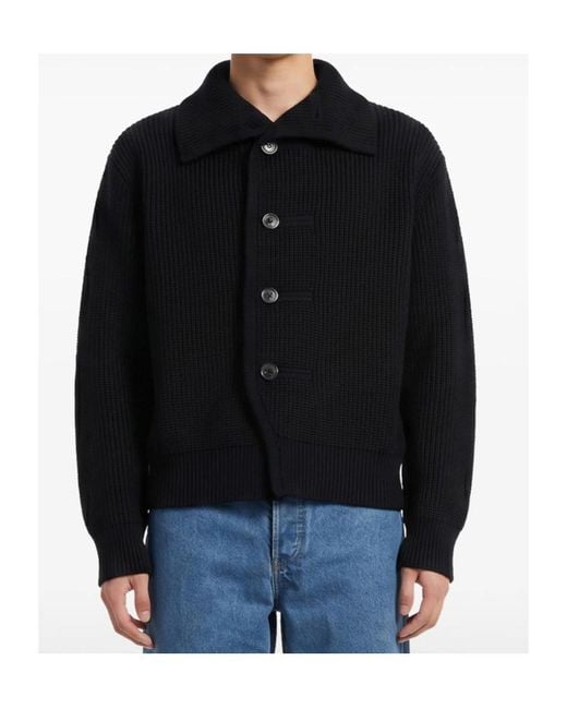 Dries Van Noten Black Long-Sleeve Ribbed Cardigan for men