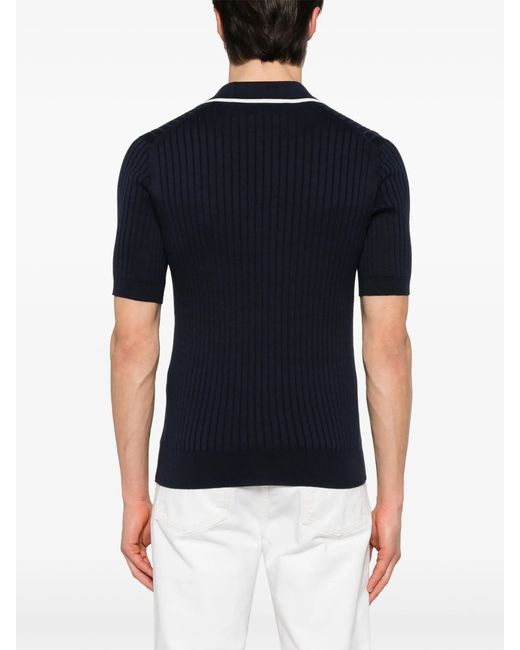 Brunello Cucinelli Blue Ribbed Polo Shirt for men