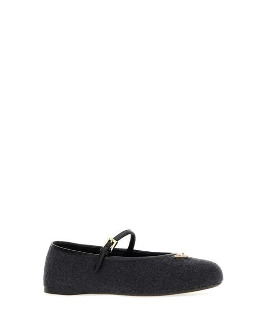 Prada Black Round-Toed Ballet Shoes