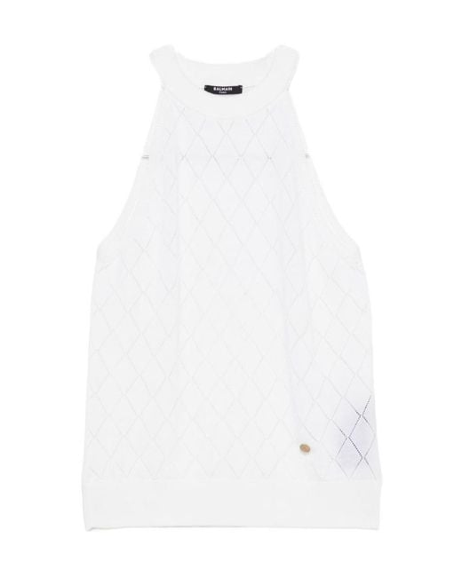 Balmain White Sleeveless Tank Top