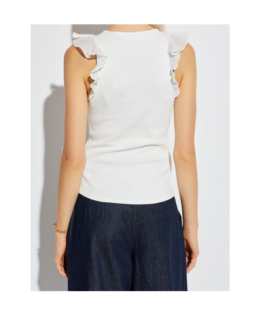 Zimmermann White Awaken Ruffled-Trim Ribbed Tank Top