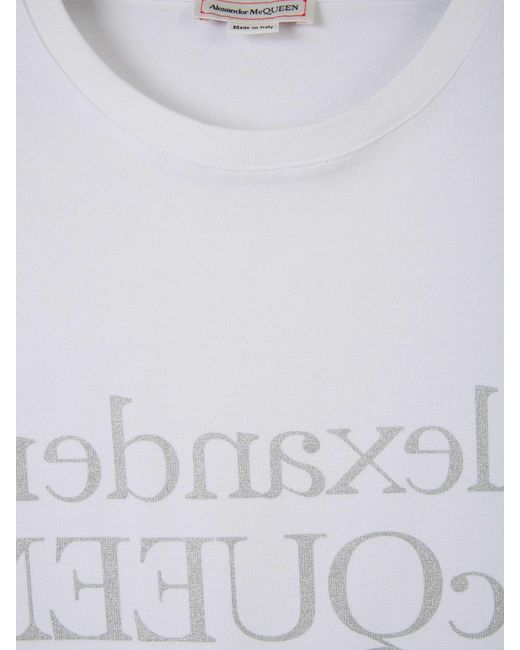 McQueen White Reflective Logo Printed T-Shirt for men