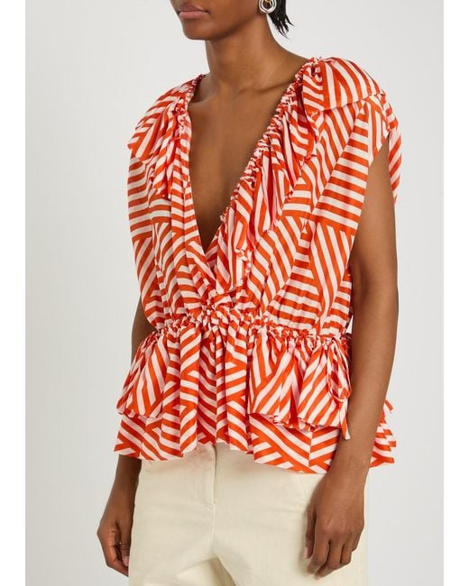 Dries Van Noten Red Striped Silk Top