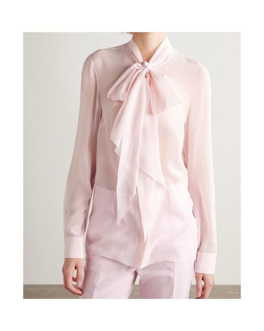 Gabriela Hearst Pink Shildon Pussy-Bow Silk-Georgette Blouse
