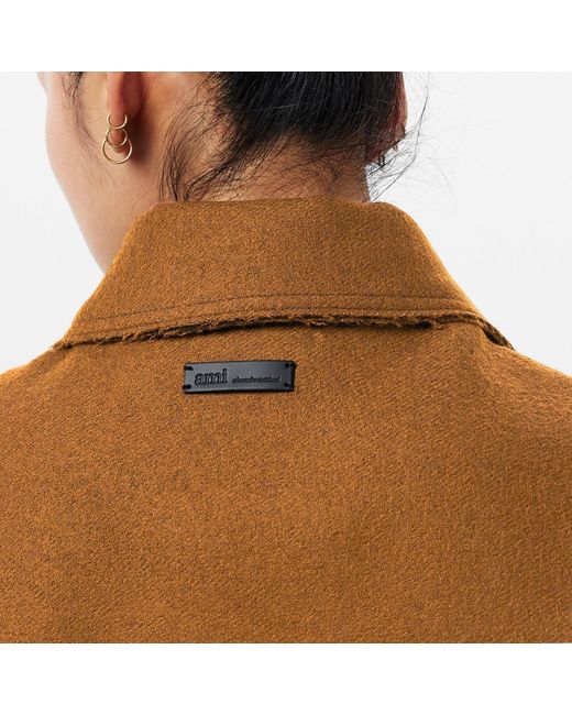 AMI Brown Single-Breasted Solid Color Coat