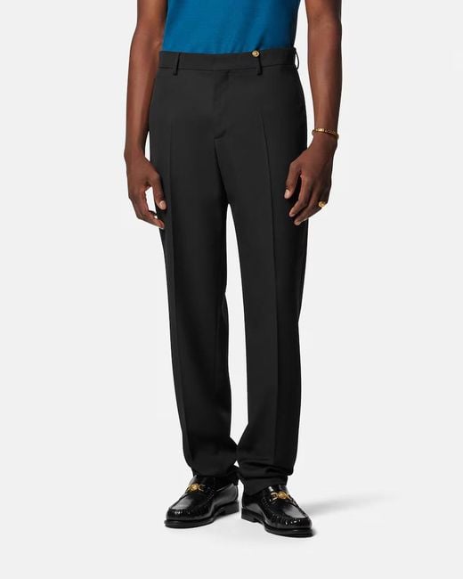 Versace Black Pleated Tailored Trousers for men