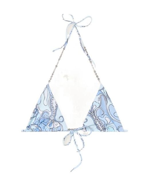 Emilio Pucci Blue Orchidee-Print Triangle Bikini Top