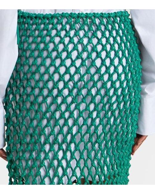 Frankie Shop Green Nelaya Macramé Leather Midi Skirt