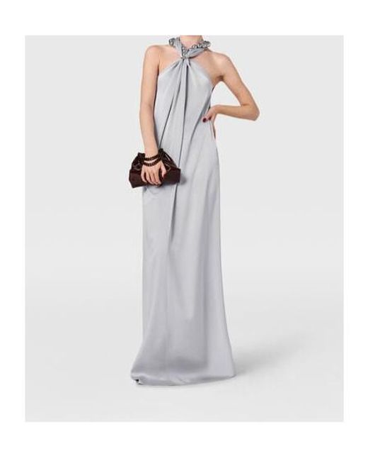 Stella McCartney Gray Ball-Chain Halterneck Satin Maxi Dress