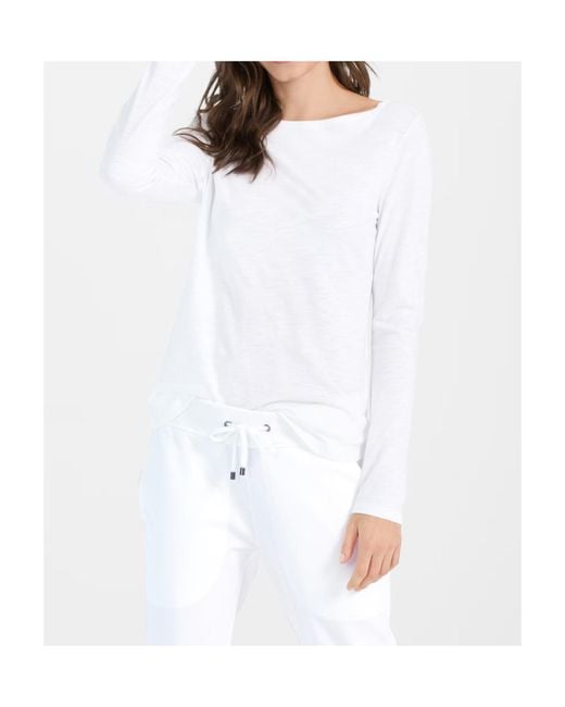 Juvia White Boat Neck Long Sleeve T-Shirt
