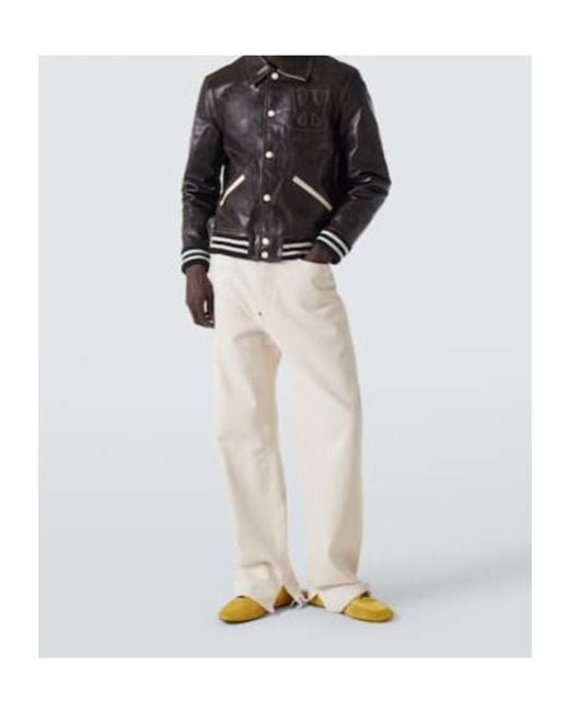 Wales Bonner Black Prince Leather Varsity Jacket for men