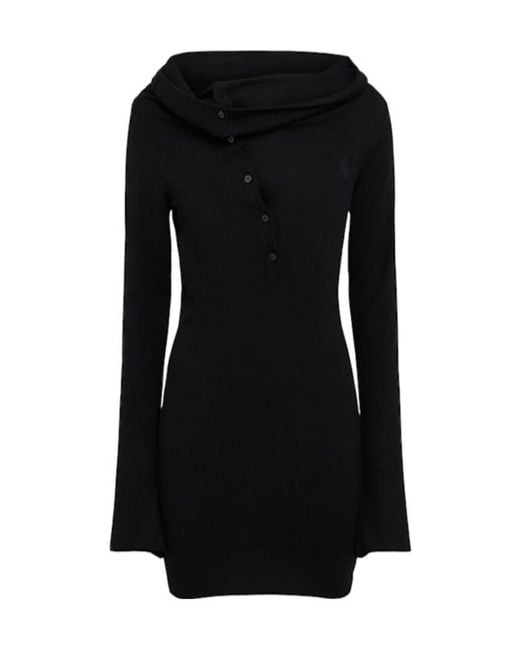 The Attico Black Virgin Wool Blend Buttoned Mini Dress