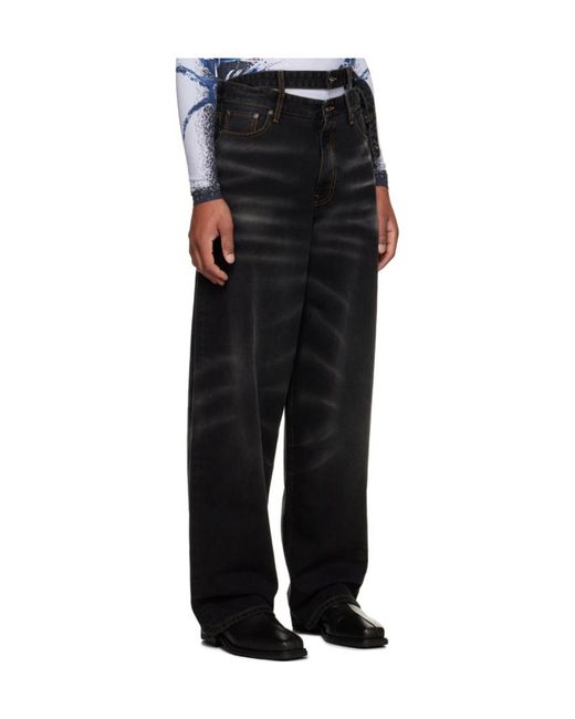 Y. Project Black Washed-Effect Wide-Leg Jeans for men