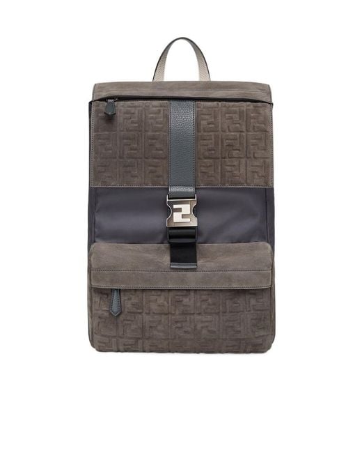 Fendi Gray Ness Medium Backpack for men
