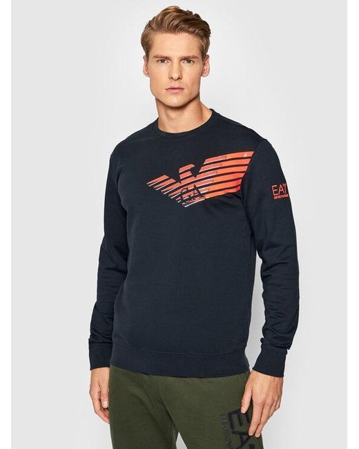 Emporio Armani Blue Logo Printed Hoodie With Round Neck for men