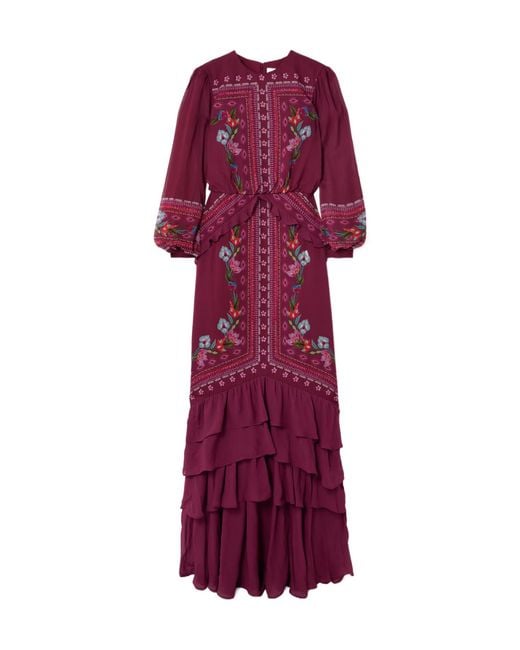 Saloni Purple Maxi Dress With Ruffle Hem