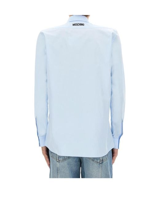 Moschino Blue Goose Embroidered Long-Sleeved Shirt for men