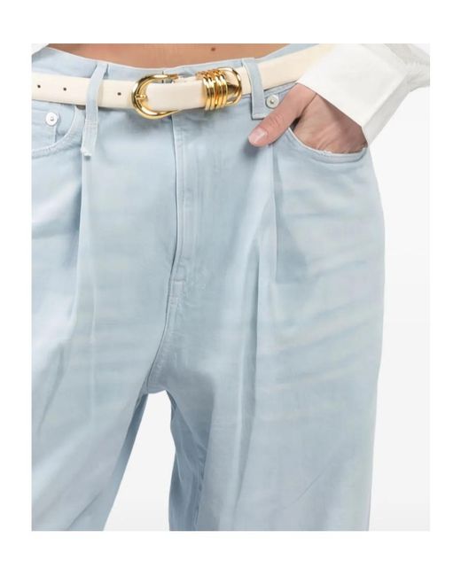 R13 Blue Pleated Wide-Leg Jeans