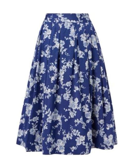 Carolina Herrera Blue Floral Faille Midi Skirt
