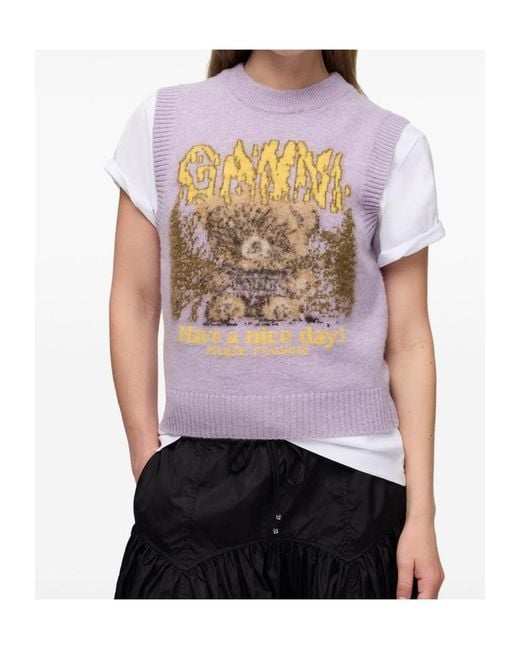 Ganni Purple Vest With Forest Teddy