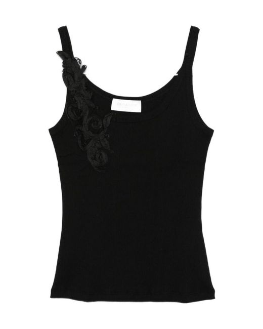 ERMANNO FIRENZE Black Scoop Neck Embellished Tank Top