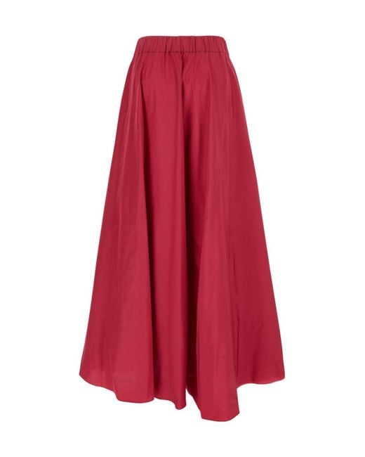 P.A.R.O.S.H. Red Ruffled Bordeaux Midi Skirt With Elastic Waist