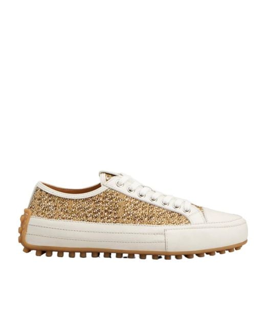 Tod's White Lace-Up Tweed Sneakers